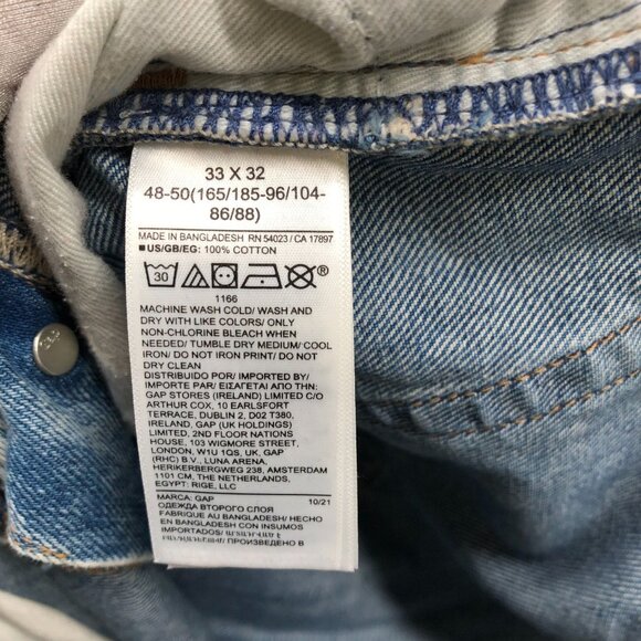 Gap 90s Loose Jeans Mens 33x32 Button Fly Blue Light Wash Cotton Relaxed Baggy - Picture 10 of 10